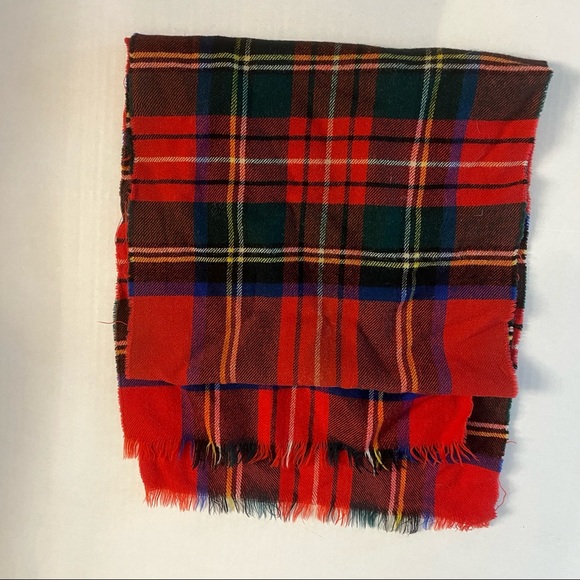 Vintage tartan 100% wool scarf plaid check wrap neck tie fringe Pendleton style - Picture 4 of 5